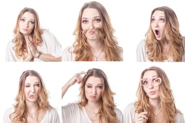 Collage of woman different facial expressions clipart