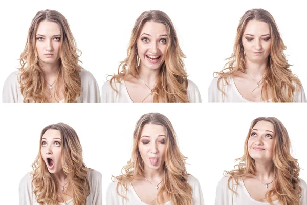 Collage de mujeres diferentes expresiones faciales — Foto de Stock