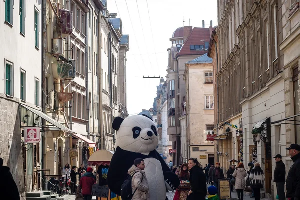 LVIV, UKRAINE - 22 février 2015 Lviv architecture unique et panda — Photo