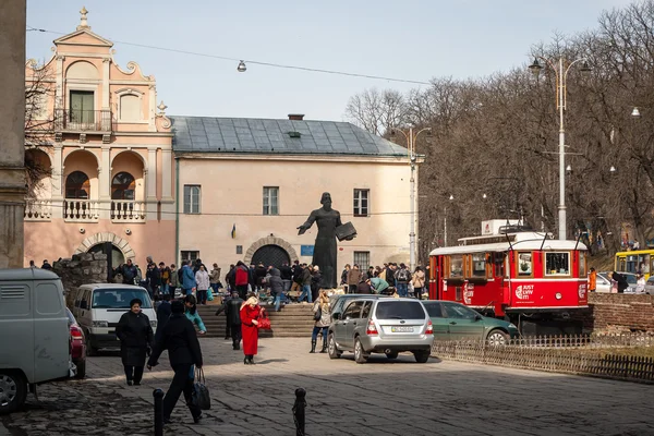 LVIV, UKRAINE - 22 Februari 2015 Arsitektur unik Lviv — Stok Foto
