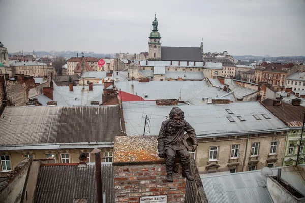 LVIV, UKRAINE - 23 Februari 2015 Atap Lviv dari titik tinggi — Stok Foto