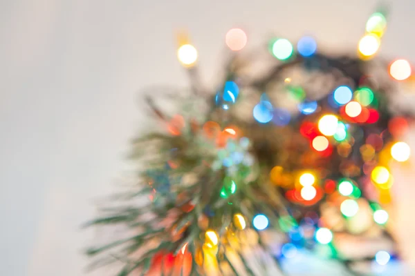 Defocused karácsonyi fények és a fenyő ága háttér — Stock Fotó