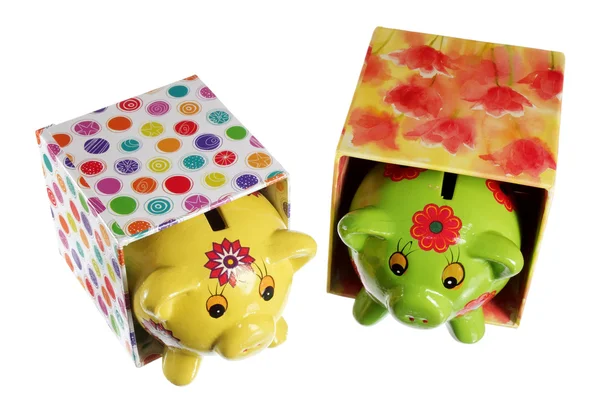 Piggy Banks in Gift Boxess — Stockfoto