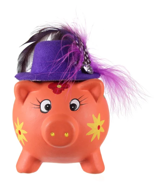 Banco porquinho com chapéu de festa — Fotografia de Stock