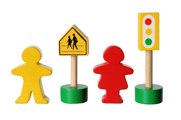 Figure in legno con semafori — Foto Stock