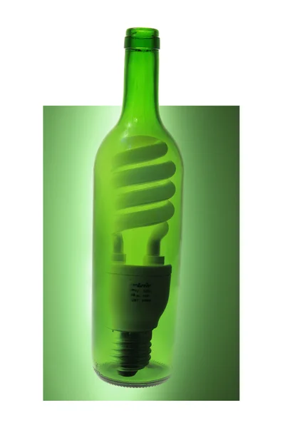 Glasflasche und Glühbirne — Stockfoto