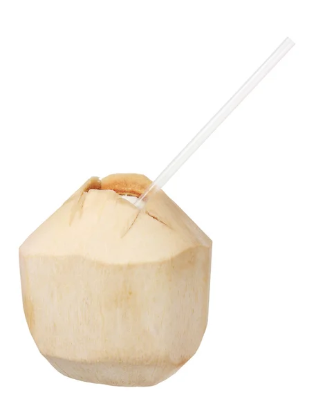 Young Coconut with Straw — Stock Photo, Image