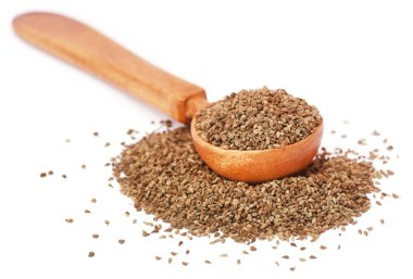 Bir tahta kaşık Ajwain tohum