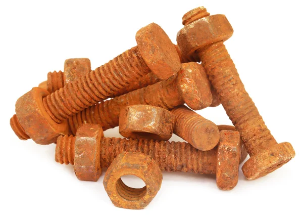 Rusty bouten met noten — Stockfoto