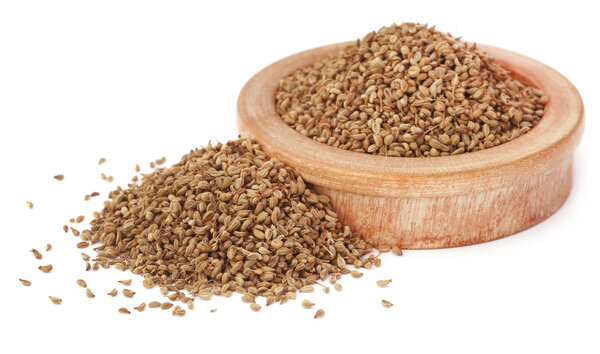Ajwain seeds in a wooden bowl
