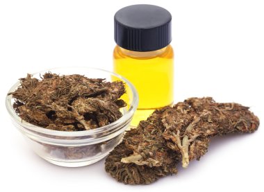 Şişesinde özüt yağ bulunan tıbbi esrar.