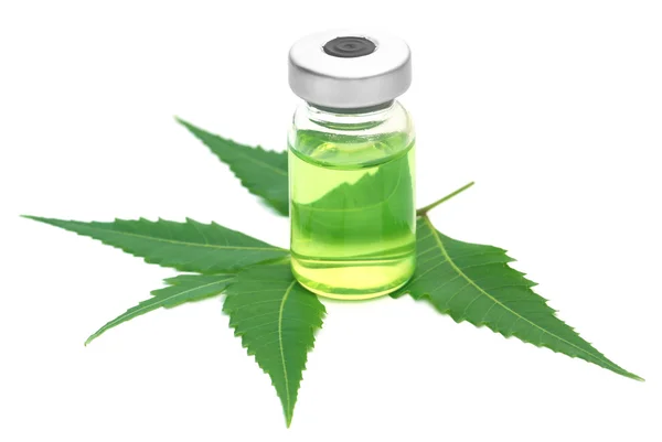 Neem bladen med vial extraherade medicin — Stockfoto