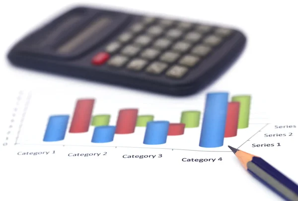 Graph with pencil and calculator — Stock Photo, Image