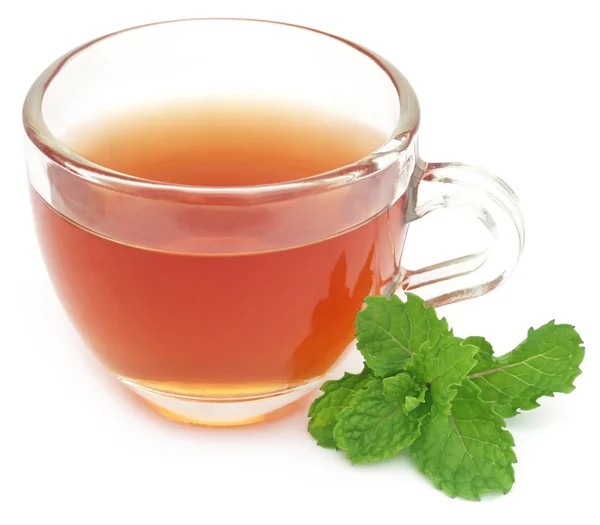 Té de hierbas en una taza con hojas de menta — Foto de Stock