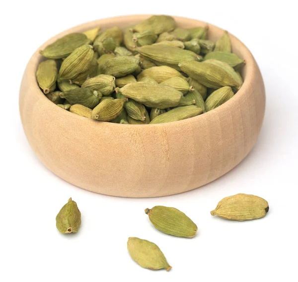 Cardamom Seeds Wooden Bowl — Stock Photo, Image