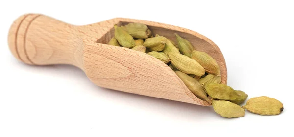 Cardamom Seeds Wooden Scoop — Stock Photo, Image