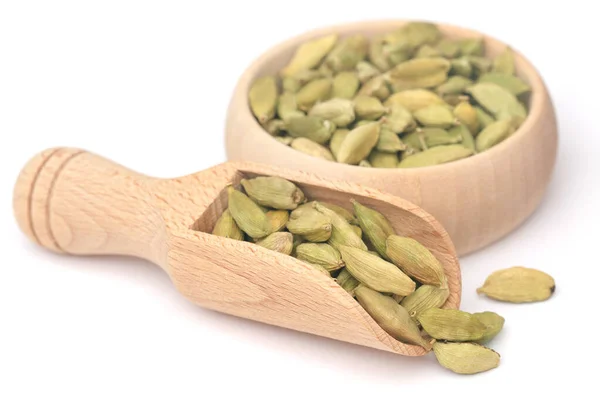 Cardamom Seeds Wooden Scoop — Stock Photo, Image