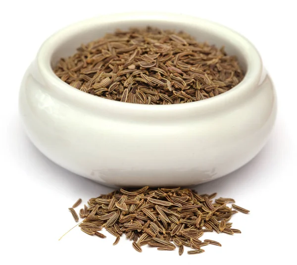 Cumin Seeds Whole Bowl White — Stock Photo, Image