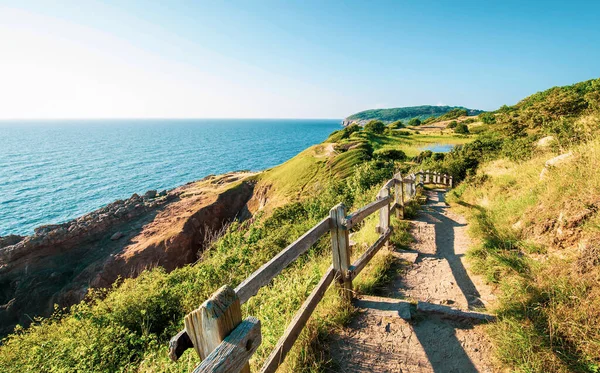 Área Costeira Rochosa Torno Castelo Hammershus Ruins Bornholm Dinamarca — Fotografia de Stock