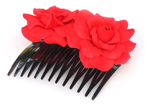 Grampo de cabelo com flor vermelha — Fotografia de Stock
