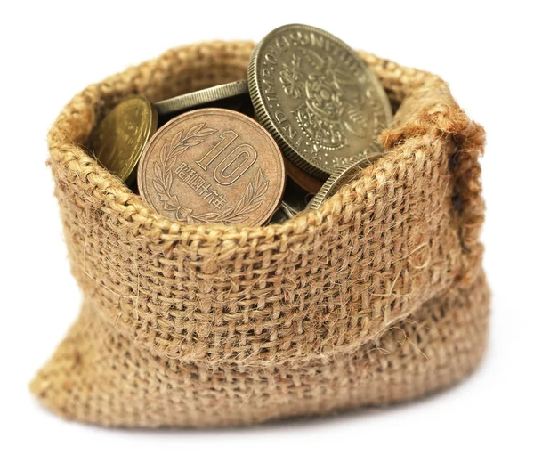 Vecchie monete in sacco — Foto Stock