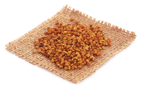 Fenugreek seeds in sack Royalty Free Stock Photos