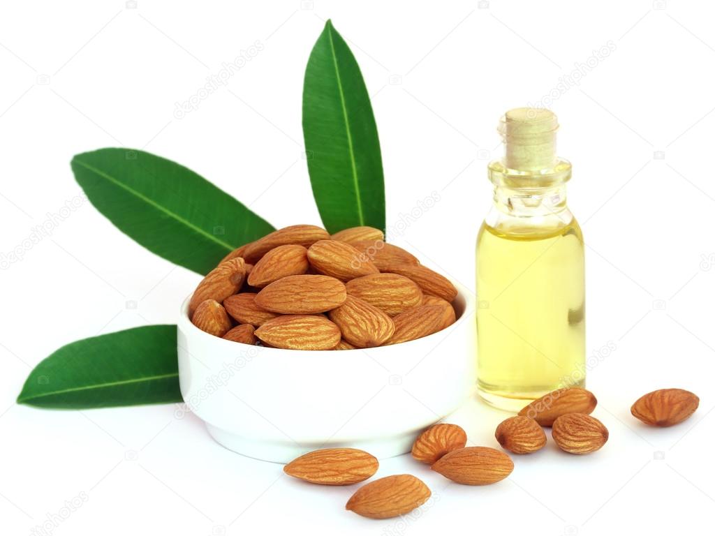 Fresh almonds with oil