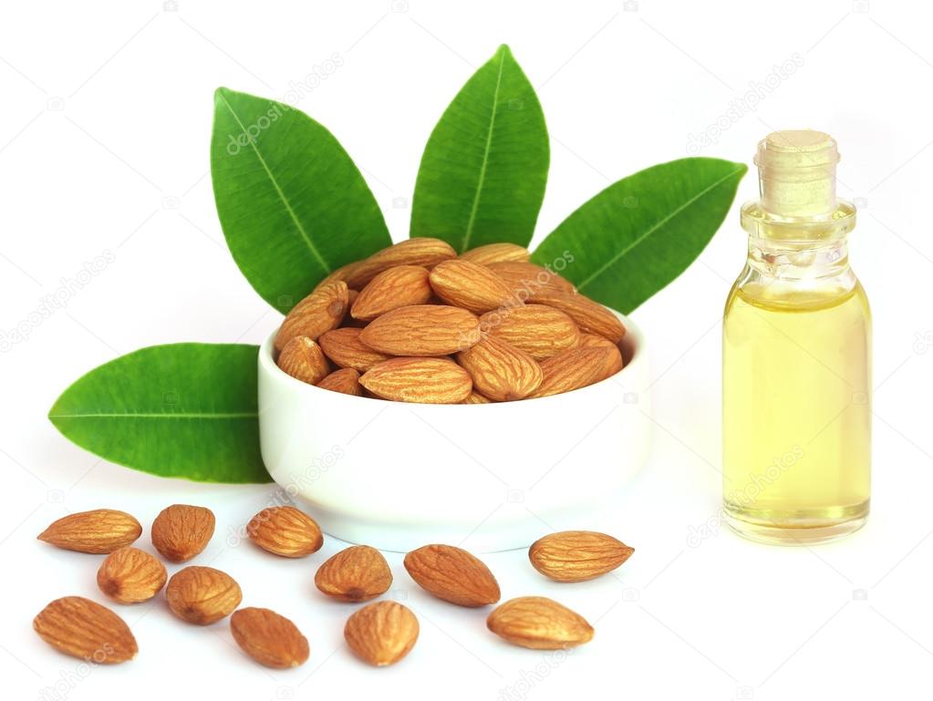 Fresh almonds with oil