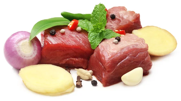 Raw beef with spices — Stock Photo, Image