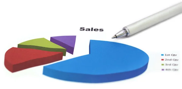 Διάγραμμα των πωλήσεων με μια ασημένια στυλό — Φωτογραφία Αρχείου