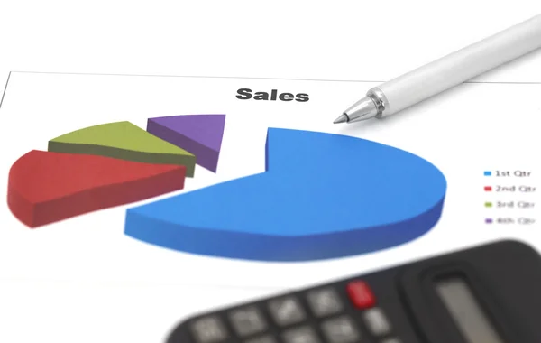 Sales chart with a silver ballpoint — Stock Photo, Image