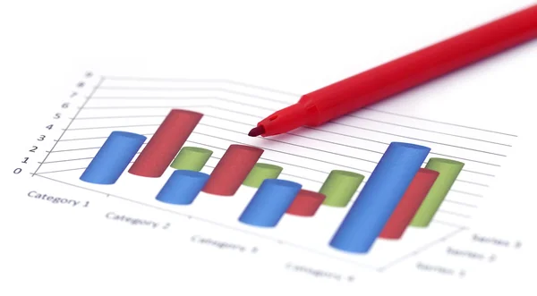 Értékesítési diagram piros aláírás tollal — Stock Fotó