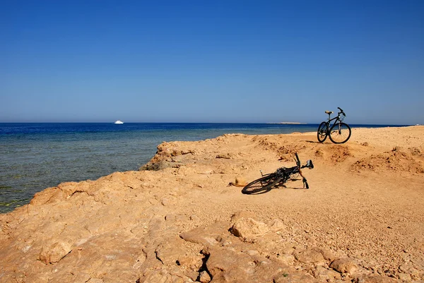 Két kerékpár a tengerparton Stock Kép