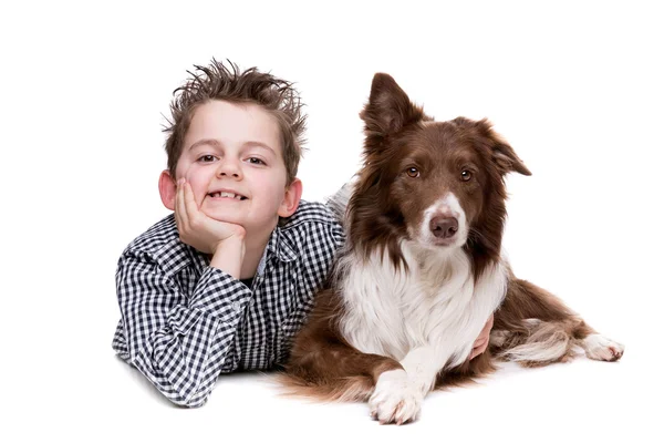 Niño con borde collie — Foto de Stock