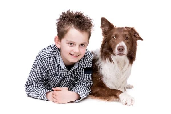 Menino com collie de fronteira — Fotografia de Stock