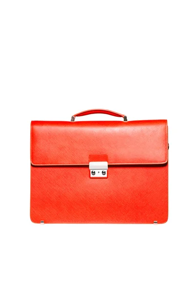 Beyaz bitti izole kırmızı erkek evrak çantası — Stok fotoğraf