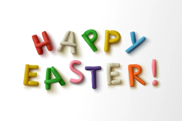 Glad påsk! Inskrift av färgglada Plastilina bokstäver. — Stock vektor