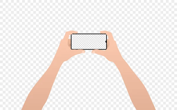 Edytowalny Szablon Smartfona Trzymaj Telefon Poziomo Obiema Rękami Mockup Telefoniczny — Wektor stockowy