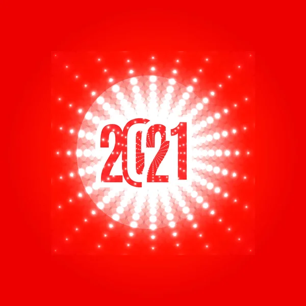 2021 Nyårslogotyp Nummer 2021 Stilig Vit Glödande Snöflinga Röd Bakgrund — Stock vektor