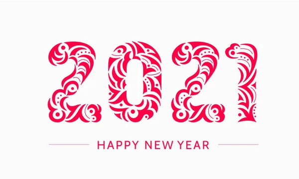 Bonne Année 2021 Carte Voeux Ouvert Dessiné Main Nnumbers Lettering — Image vectorielle