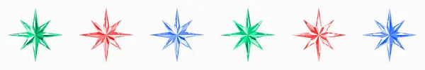 Röda Gröna Blå Kristallstjärnor Juldekorationer Festlig Inredning För Dekoration Hälsning — Stock vektor