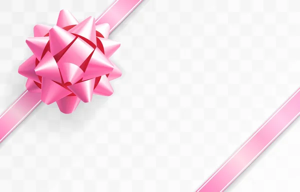 Lesklý Růžový Papírový Uzel Žhnoucí Luk Dvěma Růžovými Stuhami Izolovanými — Stockový vektor