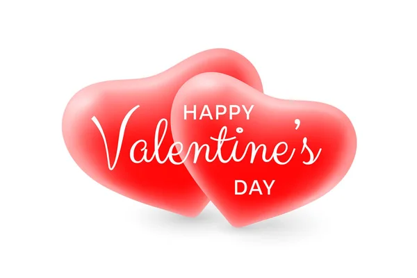 Открытки День Святого Валентина Пара Романтических Нежных Красных Сердец Текстом — стоковый вектор