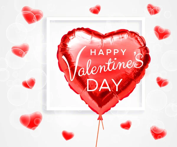 Feliz Día San Valentín Globo Helio Lámina Roja Forma Corazón — Vector de stock