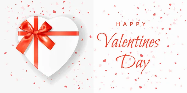 Feliz Día San Valentín Caja Regalo Blanca Forma Corazón Atada — Archivo Imágenes Vectoriales