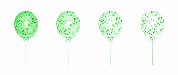 Green Helium Balloons Glitter Isolated White Set Balloons Different Transparency — Stock Vector