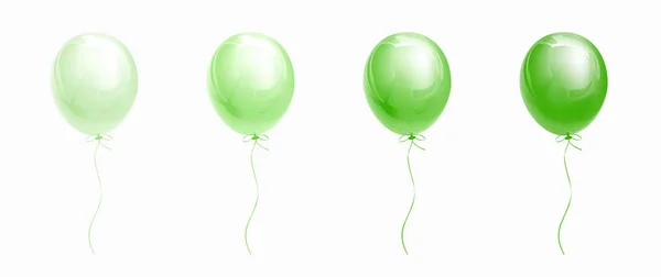Balões Hélio Brilhantes Verdes Isolados Branco Conjunto Balões Saturação Diferente —  Vetores de Stock