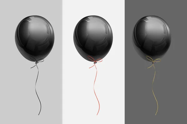 Globos Realistas Voladores Negros Con Cintas Negro Rojo Oro Sobre — Vector de stock