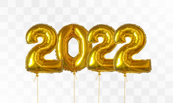 Guldfolie Ballonger Nummer 2022 2022 Antal Guldfolierade Ballonger Isolerad Transparent — Stock vektor