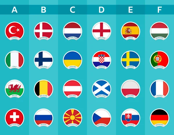 Conjunto Ícones Com Bandeiras Dos Países Que Participam Campeonato Futebol — Vetor de Stock